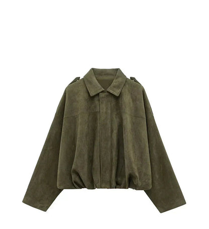 Women green collared jacket, front view