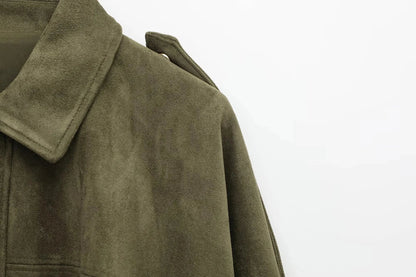 Women green collared jacket, detail
