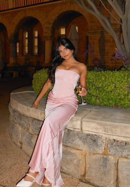 Women strapless maxi dress, back view