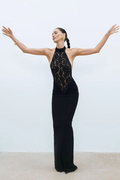 Rayna High-Neck Maxi Dress in Black