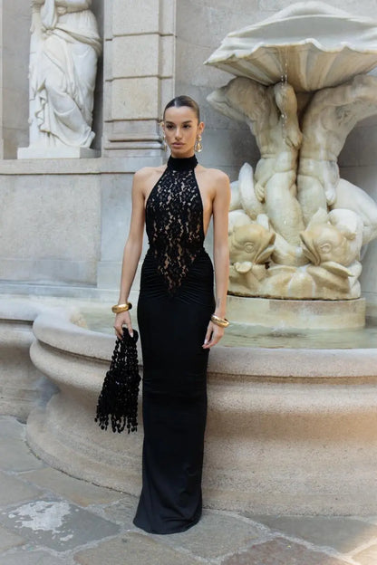 Rayna High-Neck Maxi Dress in Black