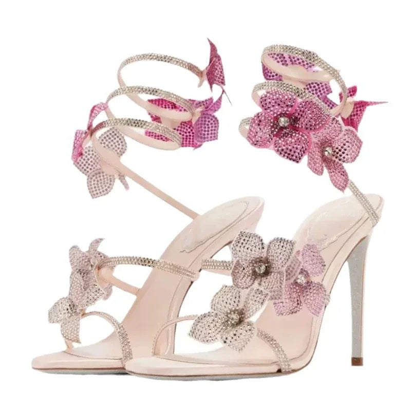 Rebecca Rhinestone Wrap Sandals in Pink