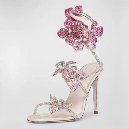 Rebecca Rhinestone Wrap Sandals in Pink