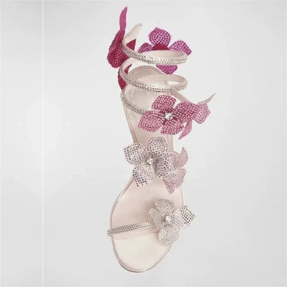 Rebecca Rhinestone Wrap Sandals in Pink