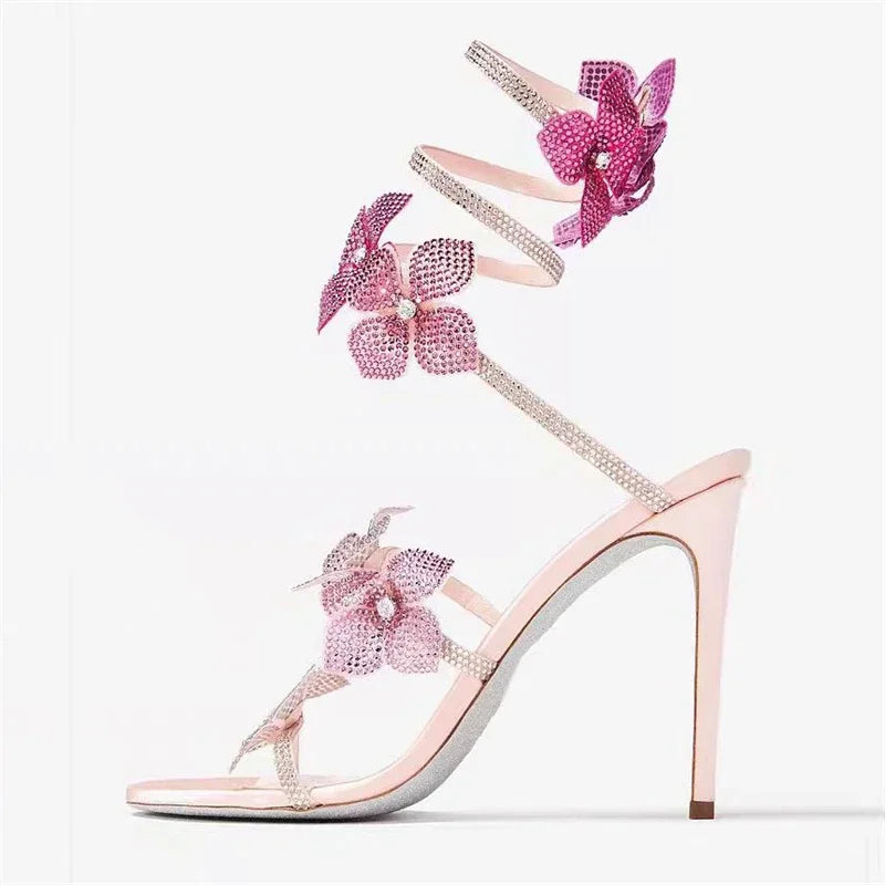 Rebecca Rhinestone Wrap Sandals in Pink