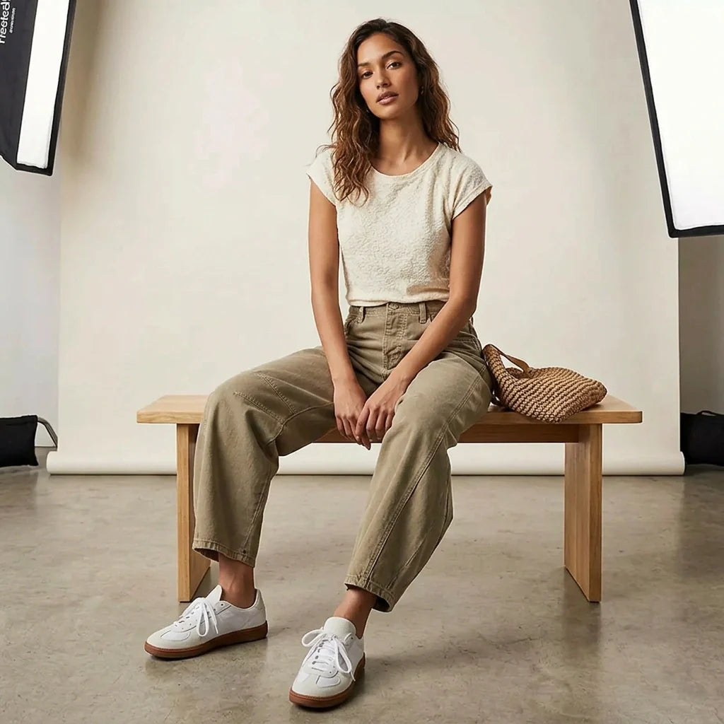Reign Relaxed Barrel Jeans in Beige