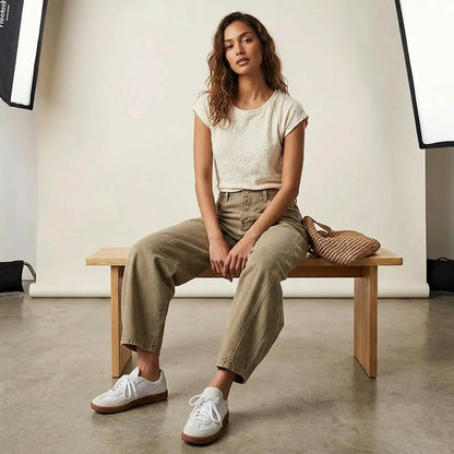 Reign Relaxed Barrel Jeans in Beige