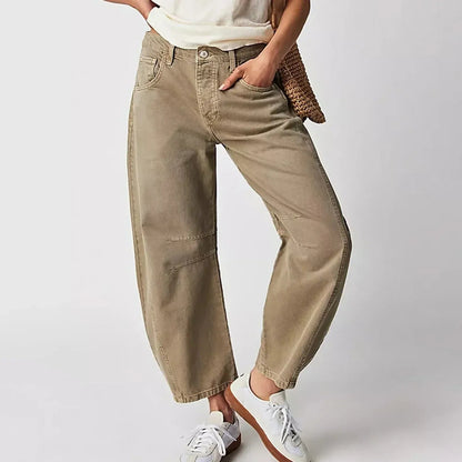Reign Relaxed Barrel Jeans in Beige
