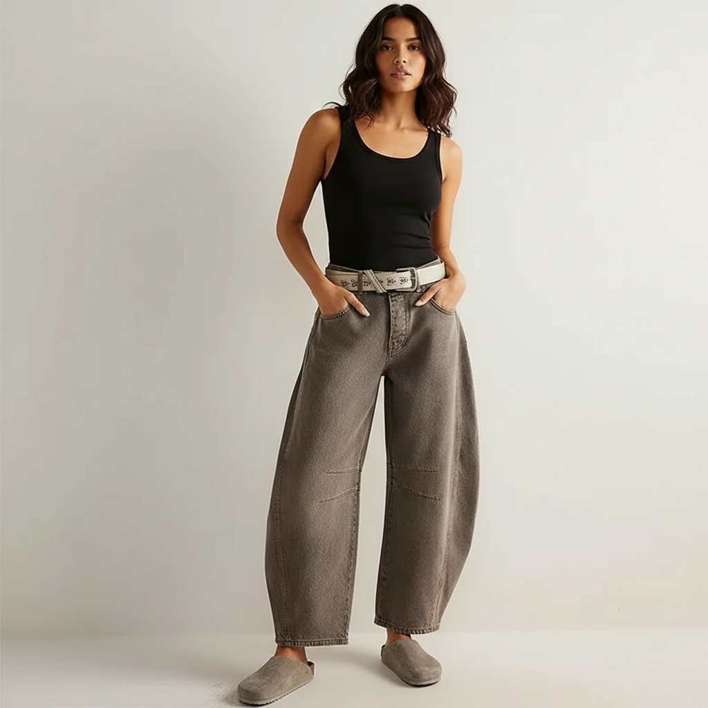 Reign Relaxed Barrel Jeans in Beige