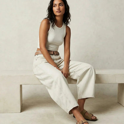Reign Relaxed Barrel Jeans in Beige