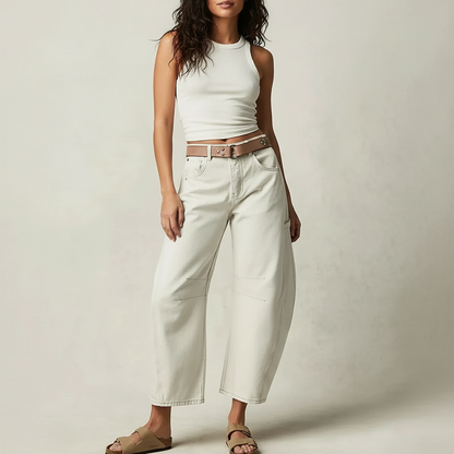 Reign Relaxed Barrel Jeans in Beige