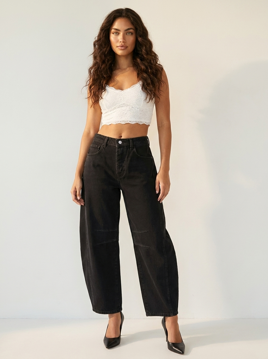 Reign Relaxed Barrel Jeans in Beige