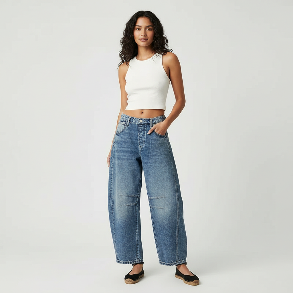 Reign Relaxed Barrel Jeans in Beige