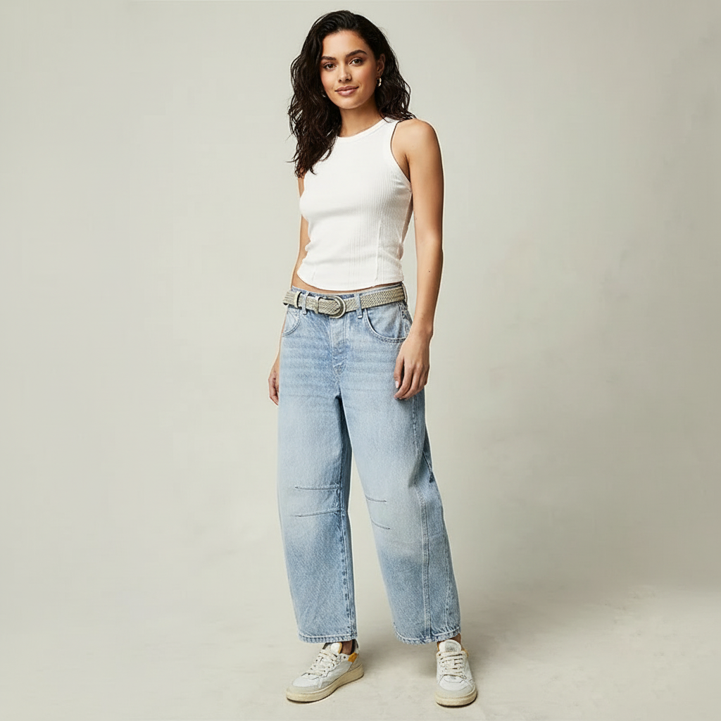 Reign Relaxed Barrel Jeans in Beige