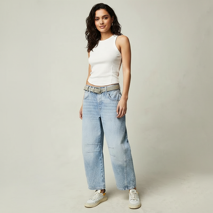 Reign Relaxed Barrel Jeans in Beige