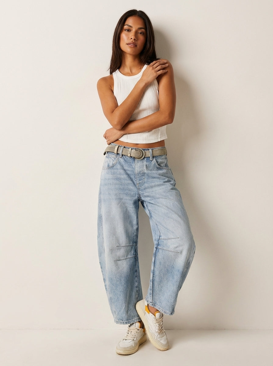 Reign Relaxed Barrel Jeans in Beige