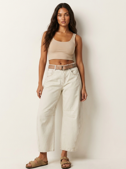 Reign Relaxed Barrel Jeans in Beige