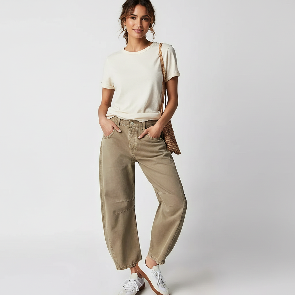 Reign Relaxed Barrel Jeans in Beige