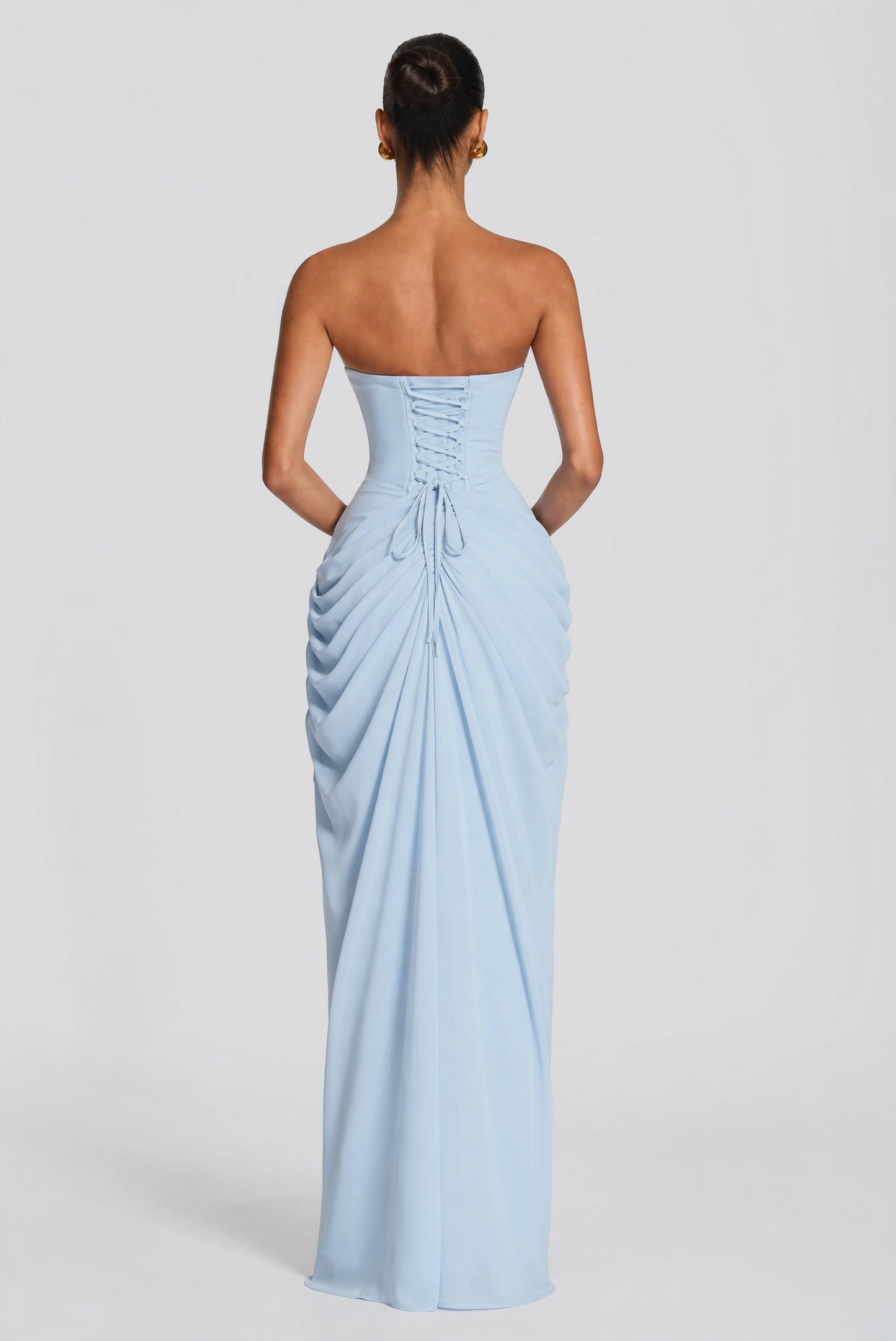 Women strapless maxi dress, back view