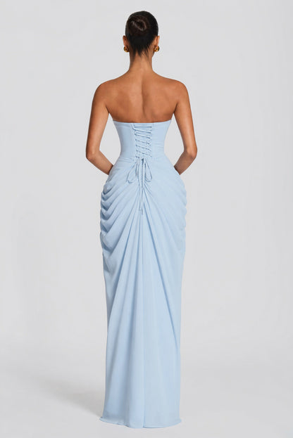 Women strapless maxi dress, back view
