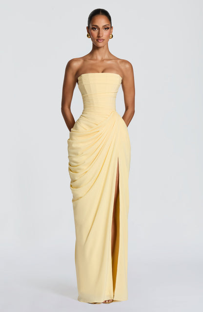Women strapless maxi dress, back view