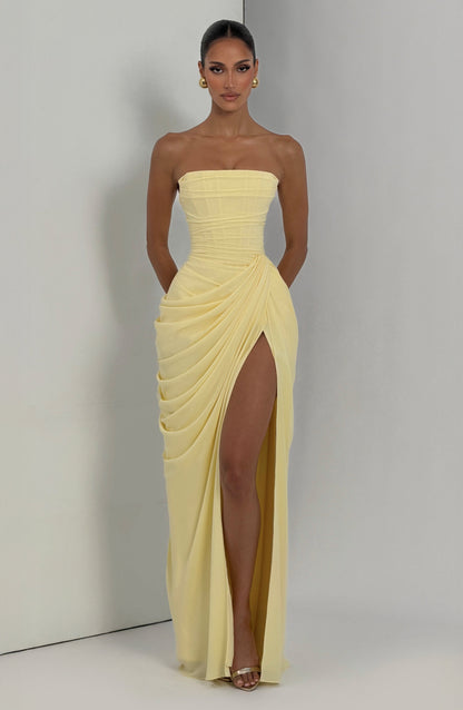 Women strapless maxi dress, detail close-up