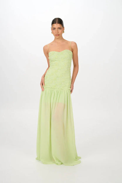 Women mint maxi dress, back view