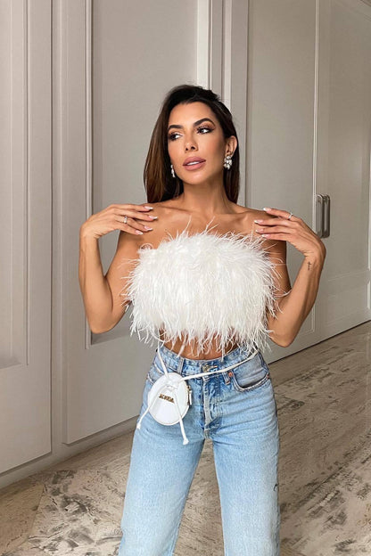 Romee Strapless Feather Top in Pink