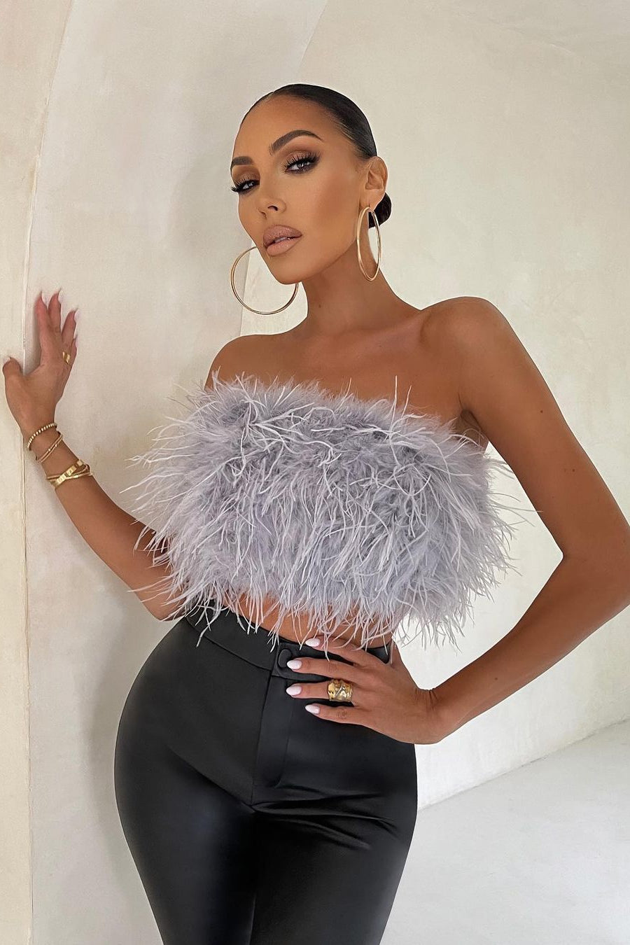 Romee Strapless Feather Top in Pink