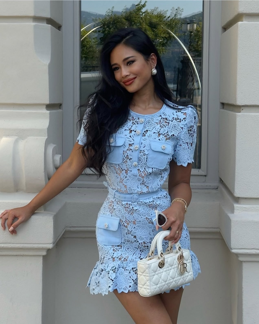 Romy Lace Mini Dress in Blue