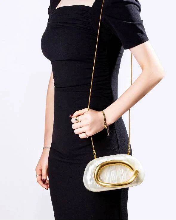 Rosa Marbled Acrylic Clutch in Ivory