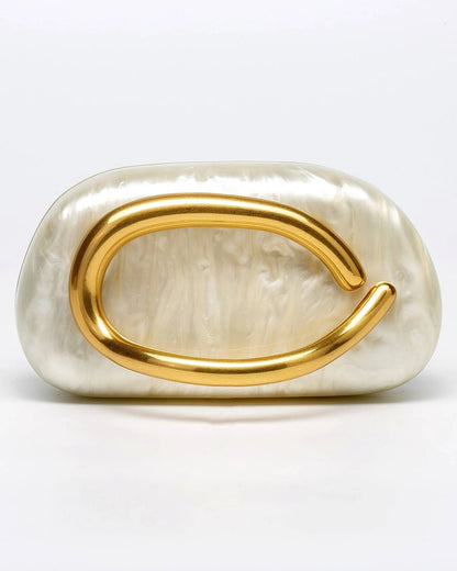 Rosa Marbled Acrylic Clutch in Ivory