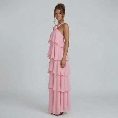Rosalie Ruffled Halter Maxi Dress
