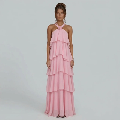 Rosalie Ruffled Halter Maxi Dress