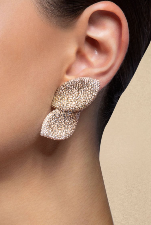 Ruby Diamond Leaf Earrings in Gold