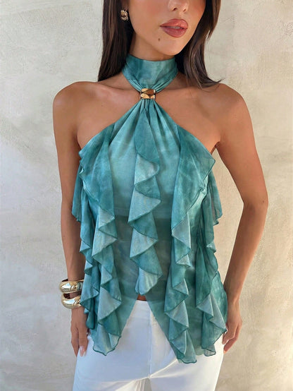 Sabrina Halter Ruffle Top in Yellow
