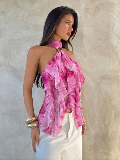 Sabrina Halter Ruffle Top in Yellow