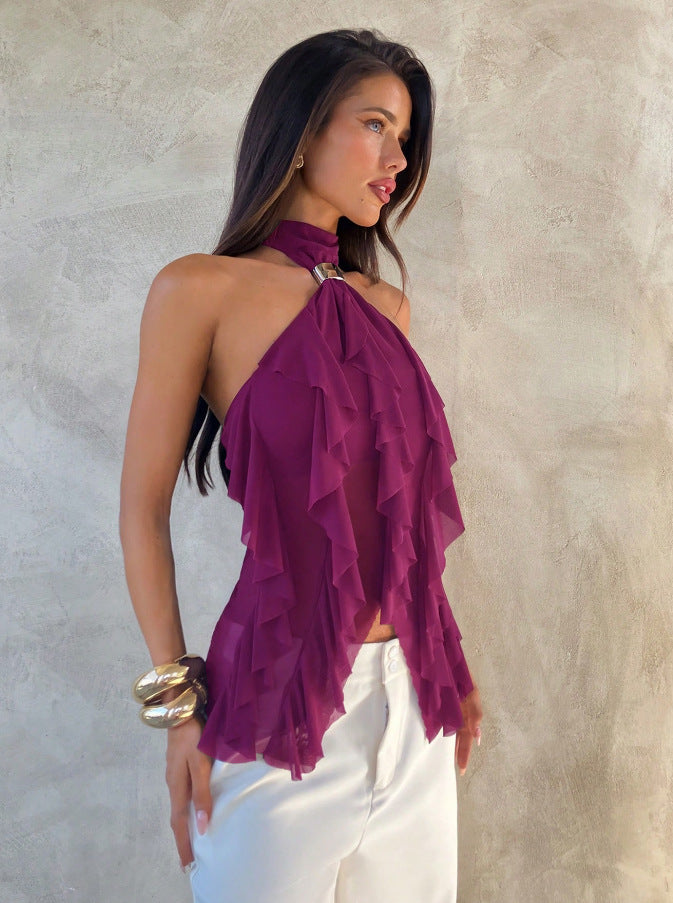 Sabrina Halter Ruffle Top in Yellow