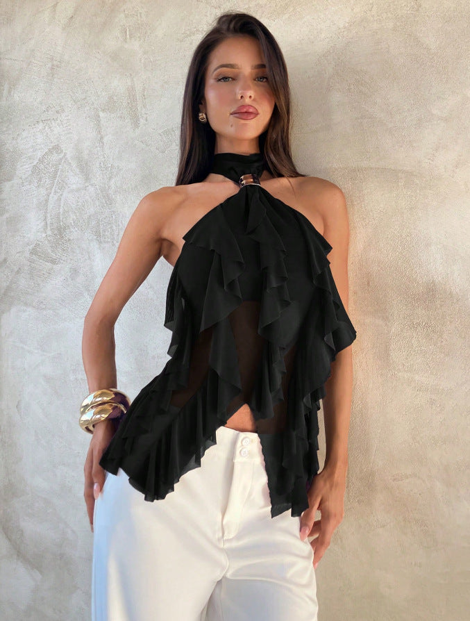 Sabrina Halter Ruffle Top in Yellow