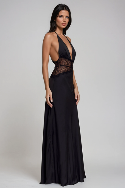 Selene Lace Maxi Dress in Black