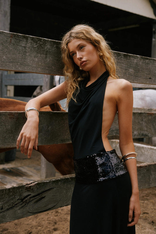 Senna Open Maxi Dress in Black