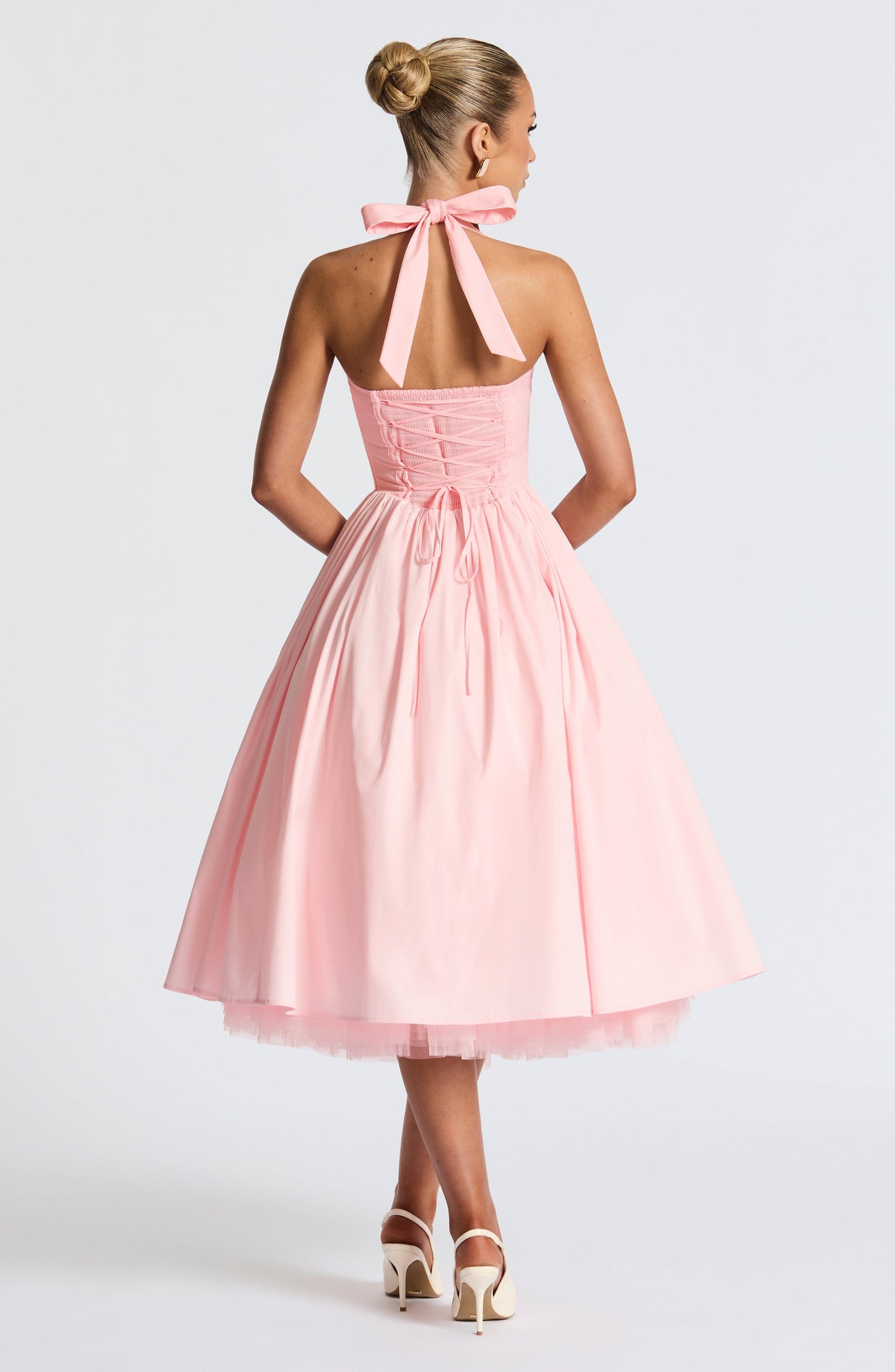 Women halter midi dress, back view