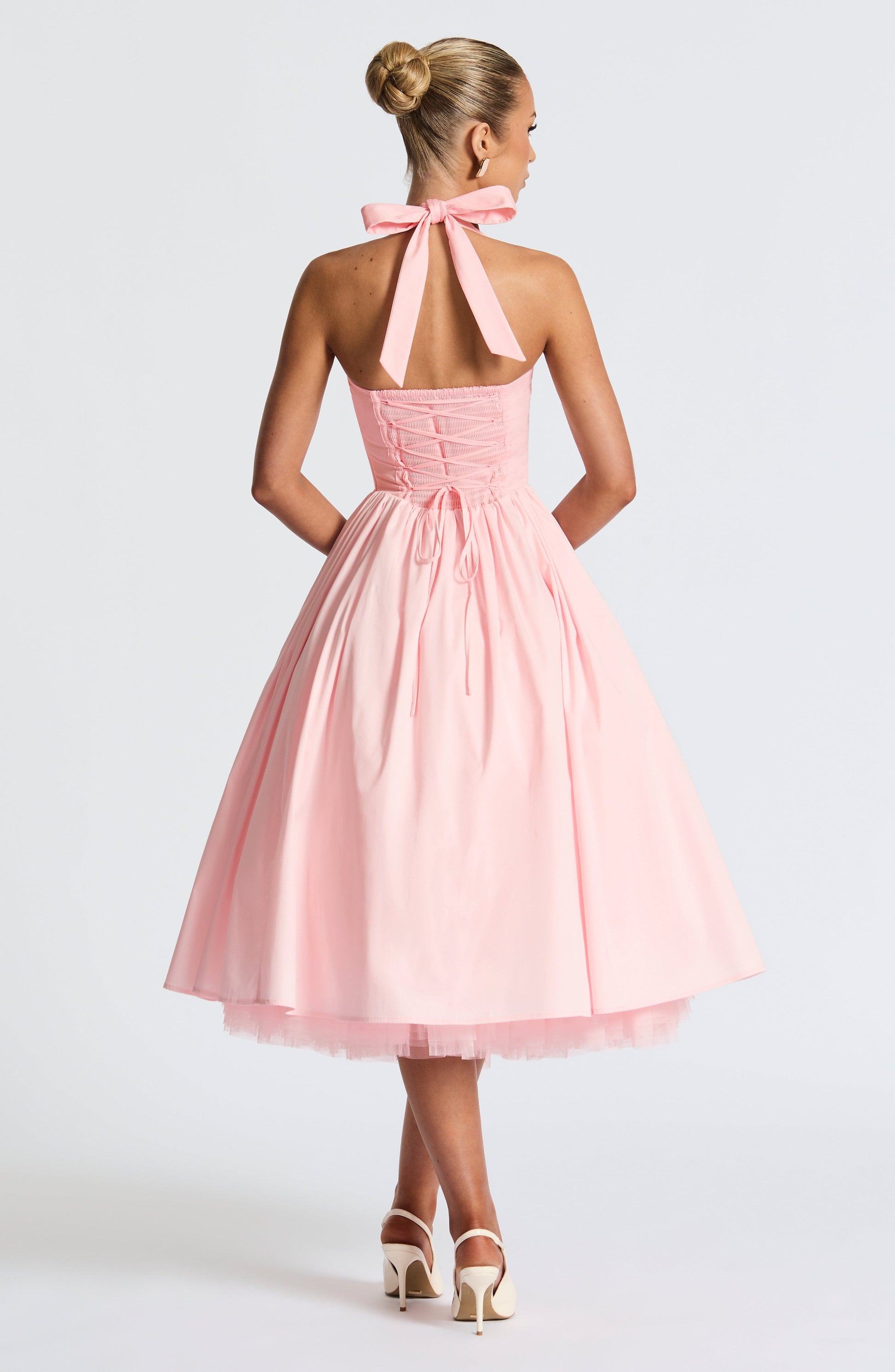 Women halter midi dress, back view