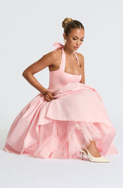 Women halter midi dress, side view