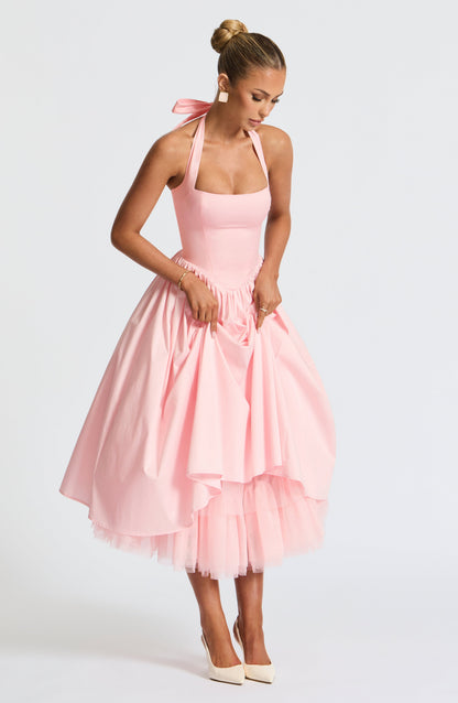 Women halter midi dress, detail close-up
