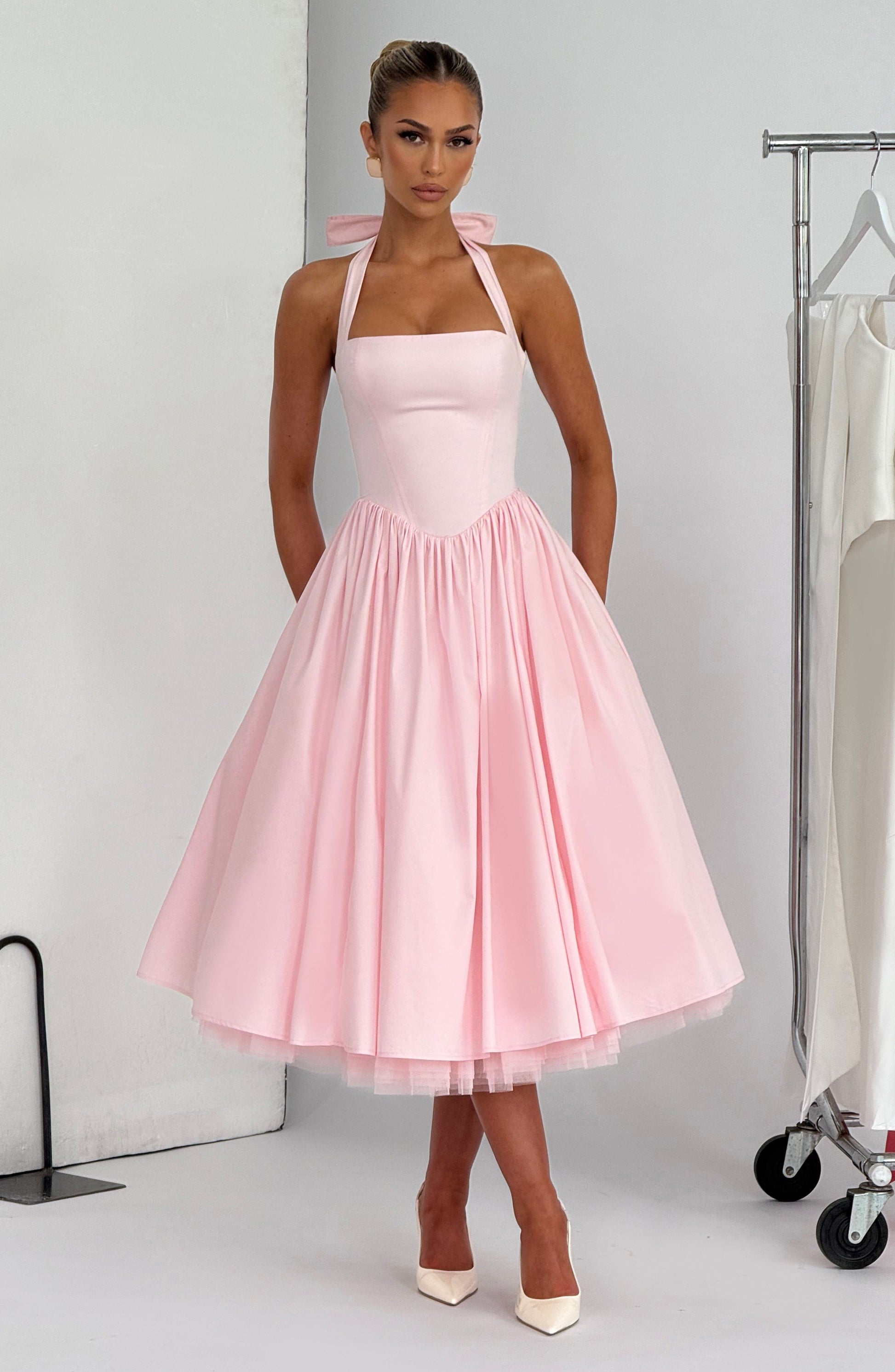 Women halter midi dress, front view