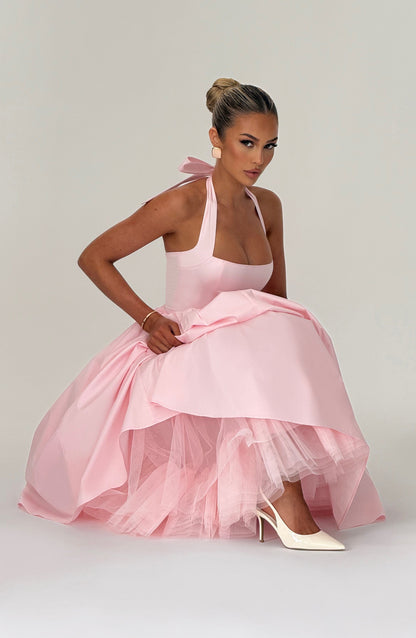 Women halter midi dress, back view