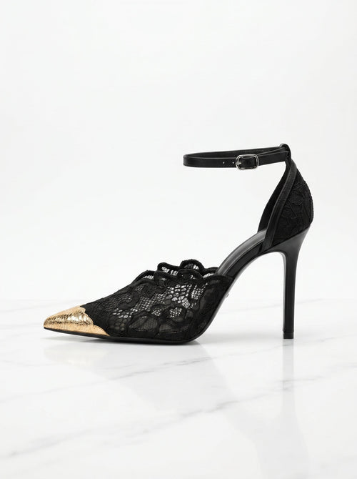 Seraphina Lace Cap Heels in Black