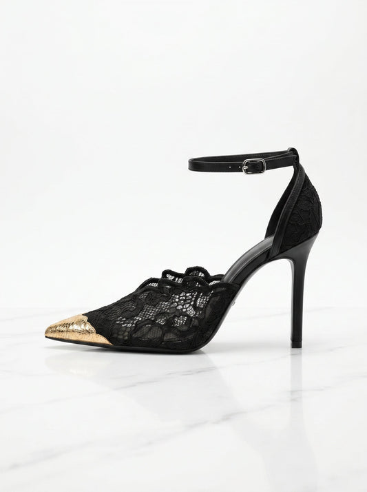 Seraphina Lace Cap Heels in Black