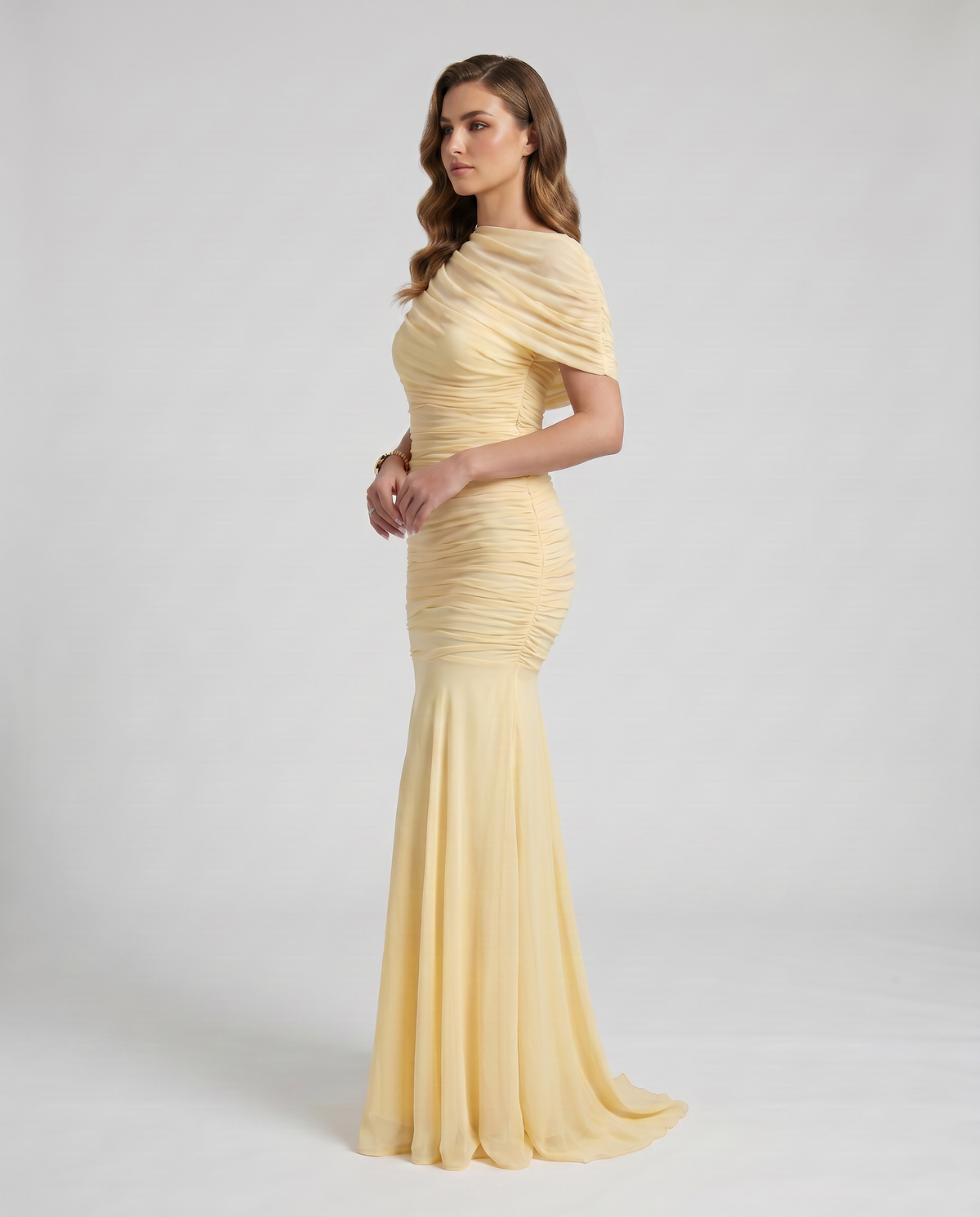 Shelby Ruched Maxi Dress in Yellow